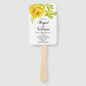 黄色の水色の花のフローラ結婚式プログラム ハンドファン (正面)