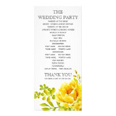 黄色の水色の花のフローラ結婚式プログラム ラックカード (裏面)