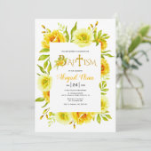 黄色の水色の花の中性フローラバプテスマ 招待状 (スタンド正面)