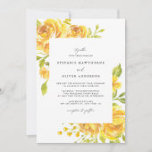 黄色の水色の花の春の結婚式 招待状 (正面)