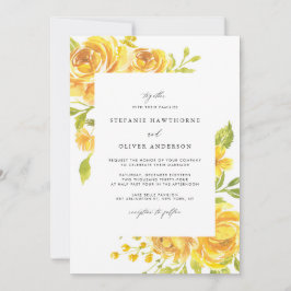 黄色の水色の花の春の結婚式 招待状