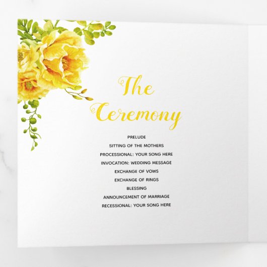 黄色の水色の花の緑葉の花、写真 三つ折りプログラム (内部最初)