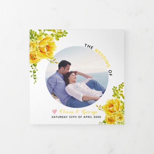 黄色の水色の花の緑葉の花、写真 三つ折りプログラム (カバー)