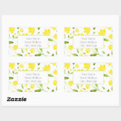 黄色の水色の花の茎のパターンのラベル 長方形シール (シート)