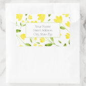 黄色の水色の花の茎のパターンのラベル 長方形シール (バッグ)