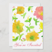 黄色の水色の花の誕生日パーティー 招待状 (正面)