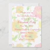 黄色の水色の花の誕生日パーティー 招待状 (裏面)