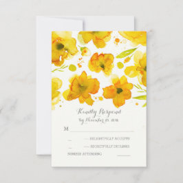 黄色の水色の花ロマンチックな結婚式RSVP 出欠カード