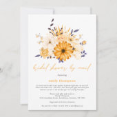 黄色の水色の花模様ブライダルシャワーバイメール 招待状 (正面)