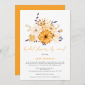 黄色の水色の花模様ブライダルシャワーバイメール 招待状 (正面/裏面)