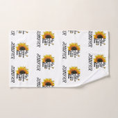 黄色の水色ひまわり蝶の愛引用文 バスタオルセット (ハンドタオル)