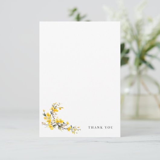 黄色の水色シンプルフローラ空白の結婚の サンキューカード (スタンド正面)