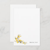 黄色の水色シンプルフローラ空白の結婚の サンキューカード (正面/裏面)
