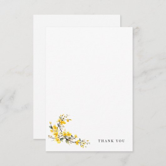 黄色の水色シンプルフローラ空白の結婚の サンキューカード (正面/裏面)