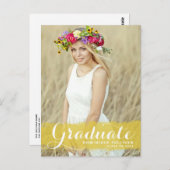 黄色の水色スプラッシュフォト卒業 ポストカード (正面/裏面)