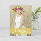 黄色の水色スプラッシュフォト卒業 招待状 (スタンド正面)