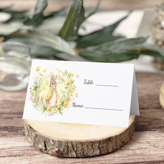 黄色の水色ピーターうさぎ赤ちゃんシャワー プレイスカード