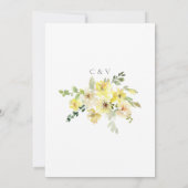黄色の水色フローラの安い夏結婚の 招待状 (裏面)