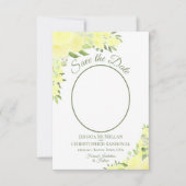 黄色の水色フローラ楕円形結婚写真 セーブザデート (正面)