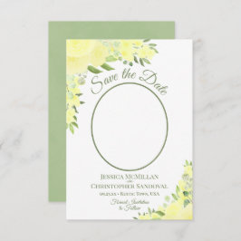 黄色の水色フローラ楕円形結婚写真 セーブザデート