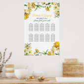 黄色の水色フローラ結婚の座席表 ポスター (キッチン)