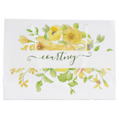 黄色の水色フローラ パーソナライズされた ラージペーパーバッグ (裏面)