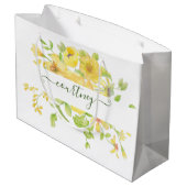黄色の水色フローラ パーソナライズされた ラージペーパーバッグ (裏面アングル)
