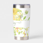黄色の水色フローラ パーソナライズされた 保温保冷タンブラー (背面)