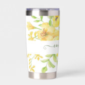黄色の水色フローラ パーソナライズされた 保温保冷タンブラー (正面)