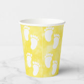黄色の水色ベビーシャワー足跡パターン 紙コップ (右)