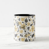 黄色の水色モノグラムのクレマチス花 ツートーンマグカップ (中央)