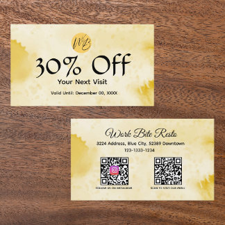 黄色の水色レストランQrコードメニューと 割引カード