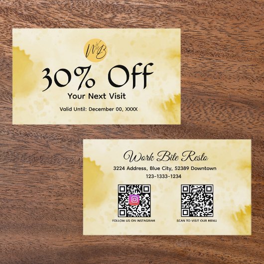 黄色の水色レストランQrコードメニューと 割引カード