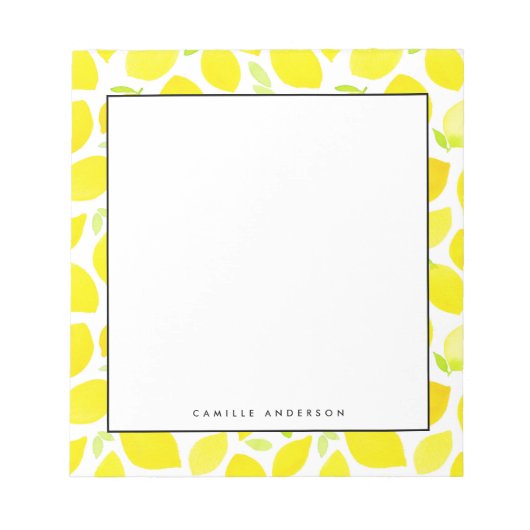黄色の水色レモンパタパーソナライズされたーン ノートパッド (正面)