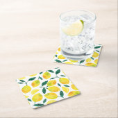 黄色の水色レモンパターン スクエアペーパーコースター (インサイチュ)