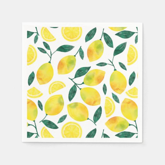 黄色の水色レモンパターン スタンダードカクテルナプキン (正面)