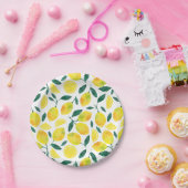 黄色の水色レモンパターン ペーパープレート (パーティー)