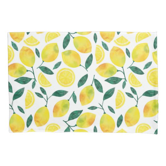 黄色の水色レモンパターン 枕カバー (正面左)