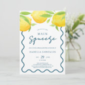 黄色の水色レモンブライダルシャワー招待 招待状 (スタンド正面)