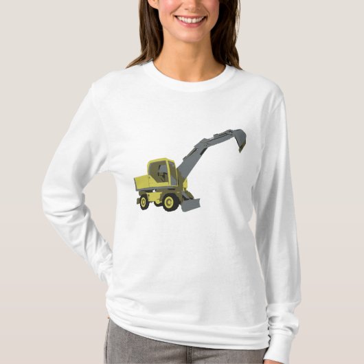 黄色の油圧ショベル建設機械 Tシャツ (正面)