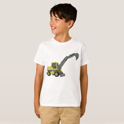 黄色の油圧ショベル建設機械 Tシャツ (正面フル)