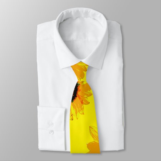 黄色の油色彩の鮮やかひまわりネクタイ ネクタイ (タイ)