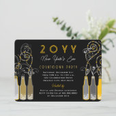 黄色の泡状ボトルが大晦日のパーティーを渦巻く 招待状 (スタンド正面)