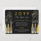 黄色の泡状ボトルが大晦日のパーティーを渦巻く 招待状 (正面)