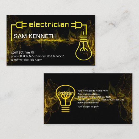 黄色の波の電源プラグの電球に電気を入れる 名刺 (正面/裏面)