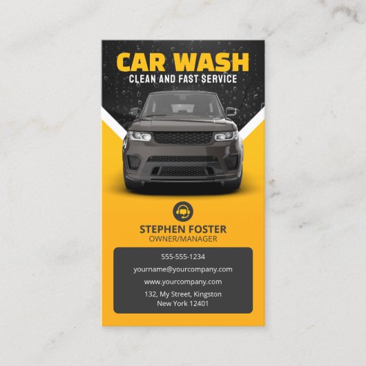 黄色の洗車自動詳細車の洗車 名刺 (正面)