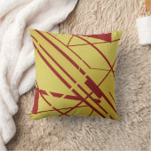 黄色の流れるモチーフの濃い赤のシェイプの線 クッション (ブランケット)