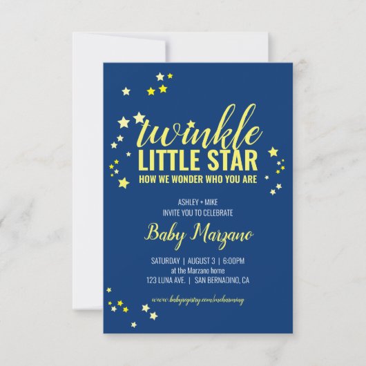 黄色の海軍を見るか、少し星のベビーシャワー 招待状 (正面)