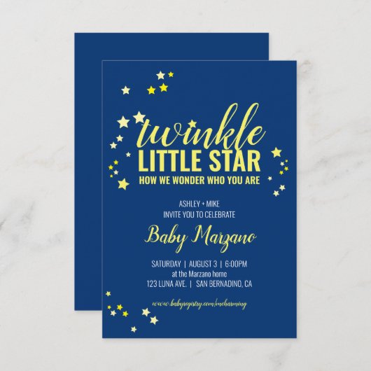黄色の海軍を見るか、少し星のベビーシャワー 招待状 (正面/裏面)