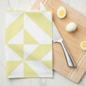 黄色の淡い色の幾何学的なデコキューブパターン キッチンタオル (四つ折り)